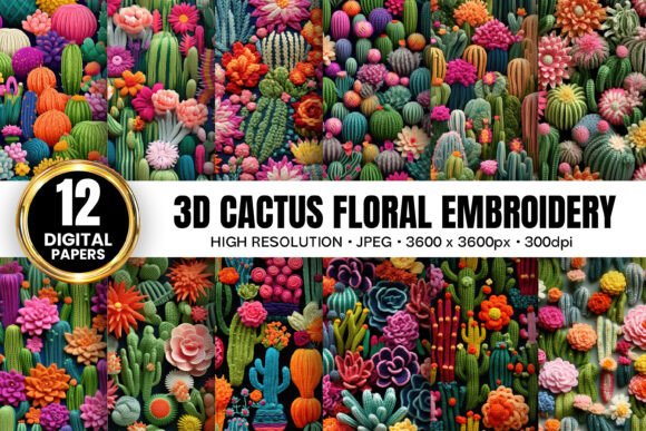3D Cactus Floral Embroidery for Premium Sweatshirts