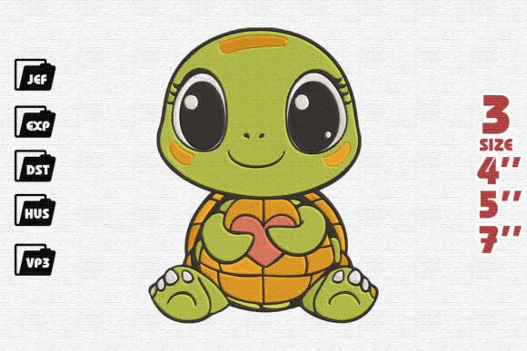 Adorable Cute Baby Turtle Embroidery Design