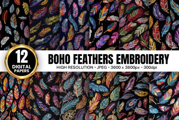 Boho Birds Feathers Embroidery for Holiday Gifts