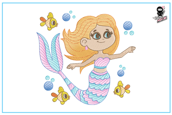 Charming Baby Mermaid Embroidery, Cute Design