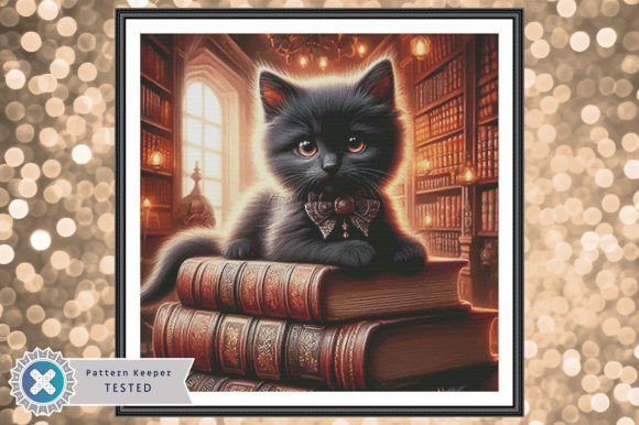 Charming Librarian Kitten for Holiday Embroidery